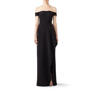 JS Collections Off Shoulder Split Gown Ruffle Maxi Evening Dress Black Size 6